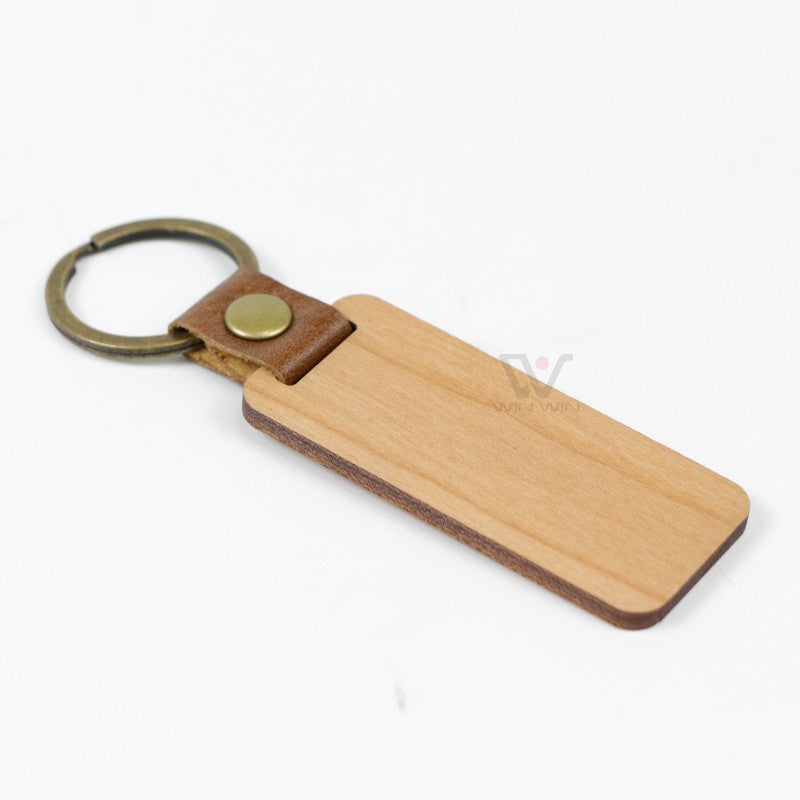 Wholesale Solid Wood PU Leather Wooden Keychains